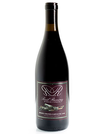 Bottle of Raul Ramirez Estate Crianza Garnacha 2022 wine.