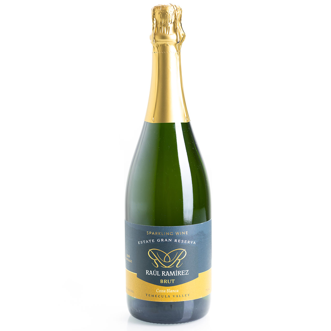 Bottle of Raul Ramirez Estate Gran Reserva Brut Costa Blanca Sparkling Wine.